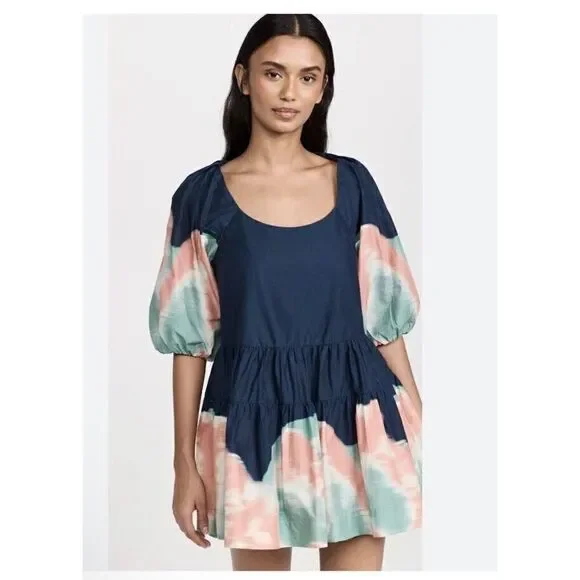 Jonathan Simkhai Standard Midnight Multi Dip Dye Cotton Mini Dress Sz L NWT $375 - Picture 2 of 11